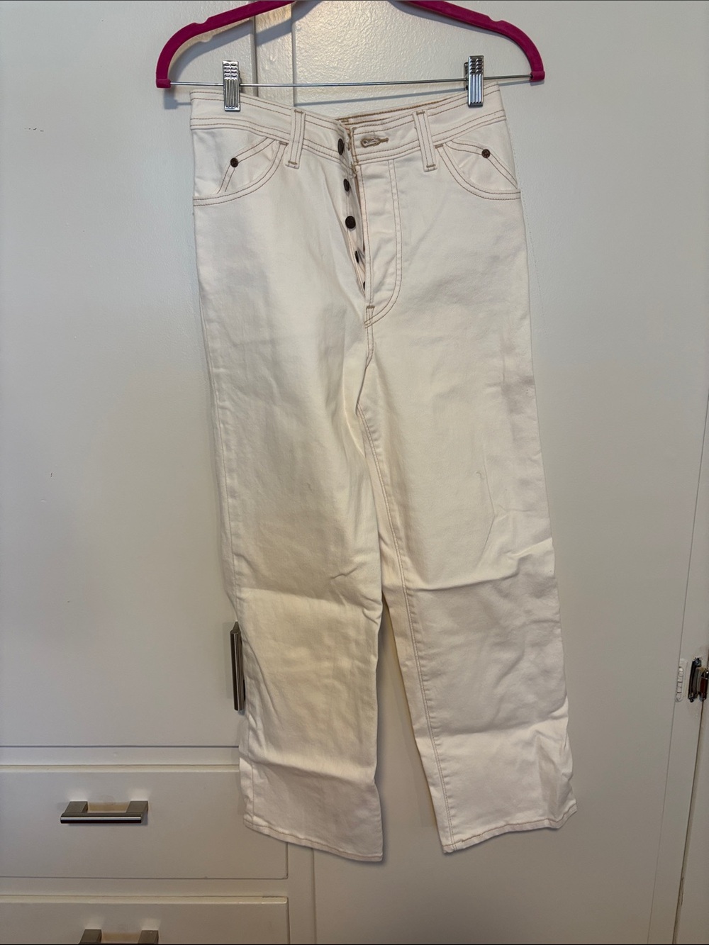Levi's Cream Straight-Leg Button-Fly Jeans